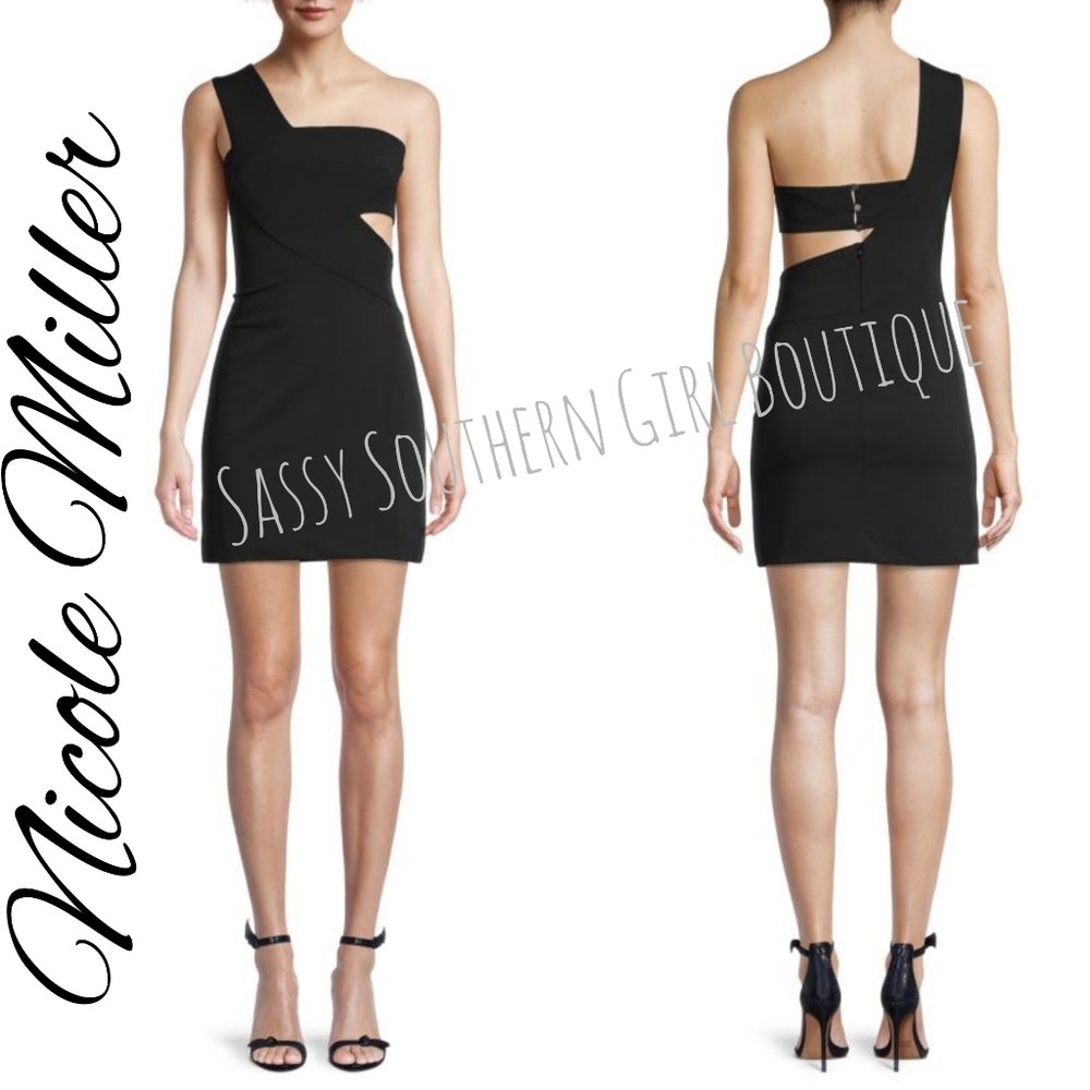 🆕⭐ Nicole Miller Black One Shoulder Cut Out Mini Dress